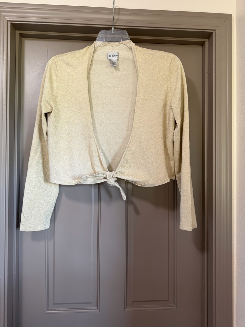 Chico's Light Cream Gold Tie-Front Cropped Cardigan Size 1 (size 8 or M)